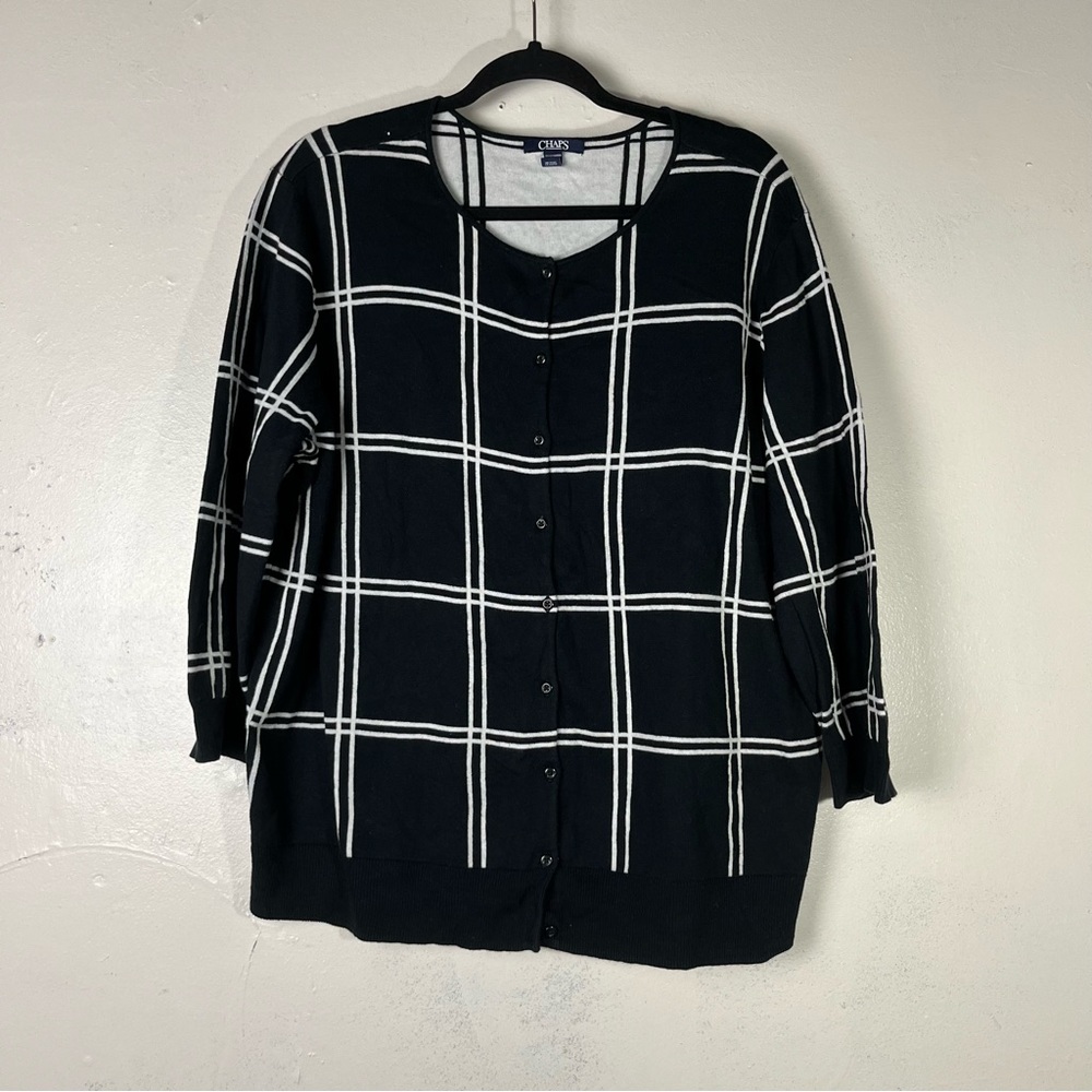 Chaps women bottoms down‎ sweater cardigan navy blue plaid size 2XL